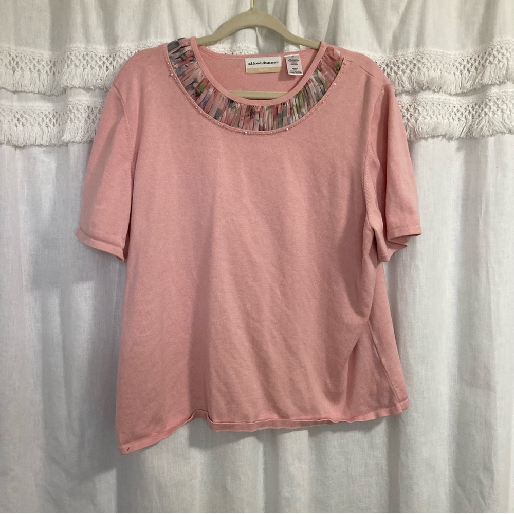 Alfred Dunner vintage insp grandmacore embellished short sleeve sweater top